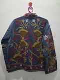 Vintage Style Slate Blue Velvet Suzani Jacket