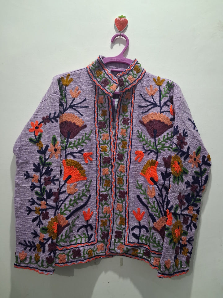 Hand Embroidered Lavender Purple TNT Textured Jacket