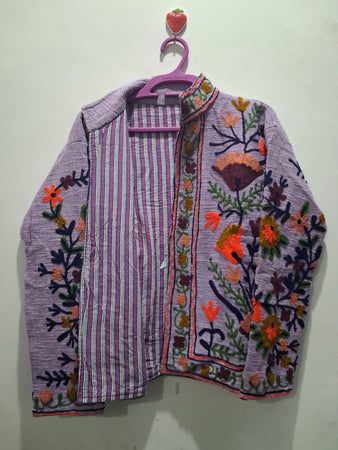 Hand Embroidered Lavender Purple TNT Textured Jacket