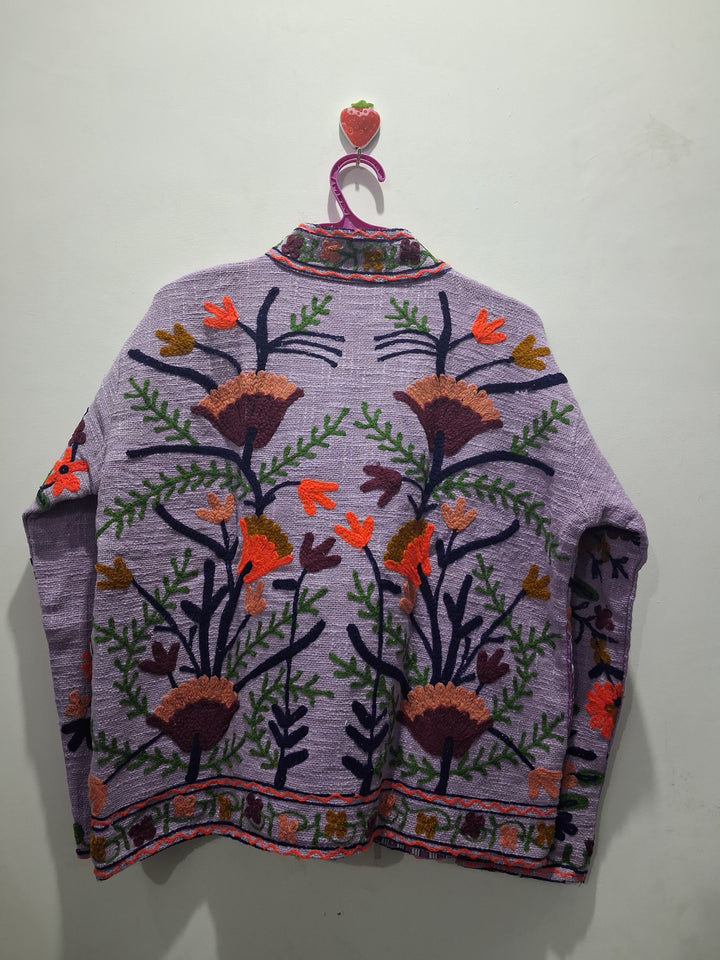Hand Embroidered Lavender Purple TNT Textured Jacket