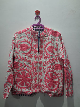 Hand Embroidered Off-White & Pink TNT Textured Jacket