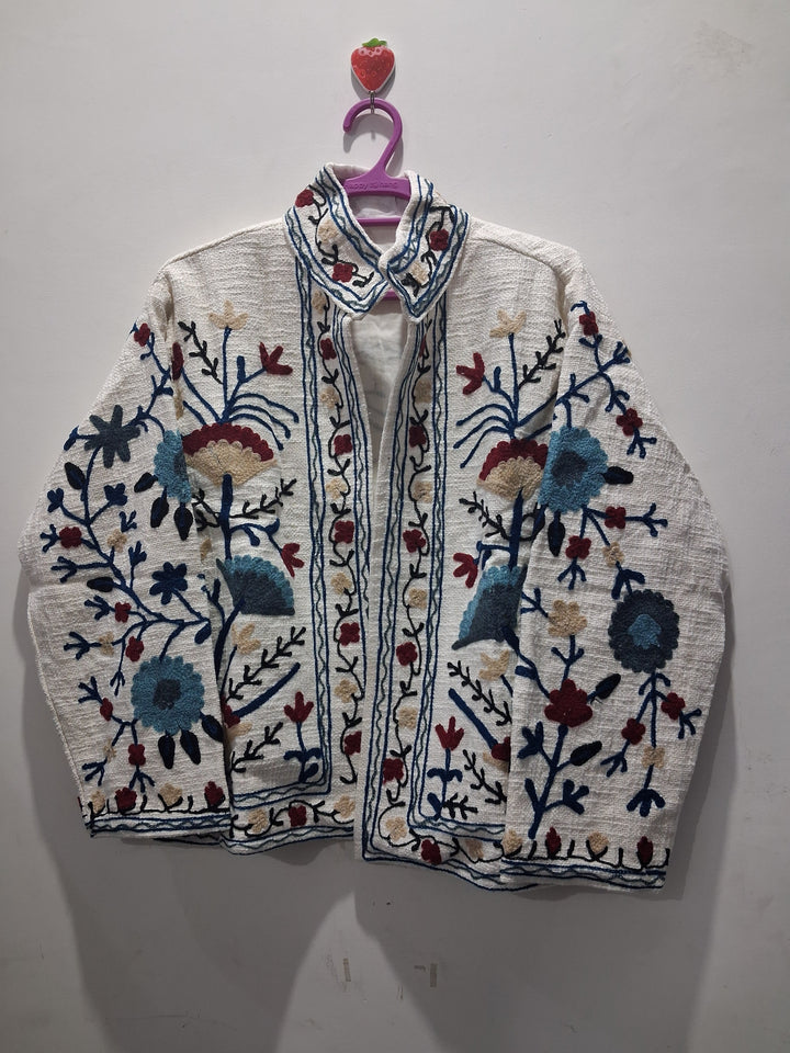 Hand Embroidered Cream White TNT Textured Jacket