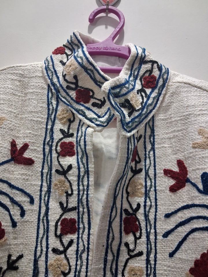 Hand Embroidered Cream White TNT Textured Jacket