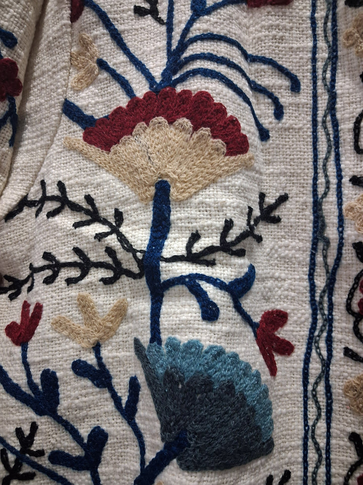 Hand Embroidered Cream White TNT Textured Jacket