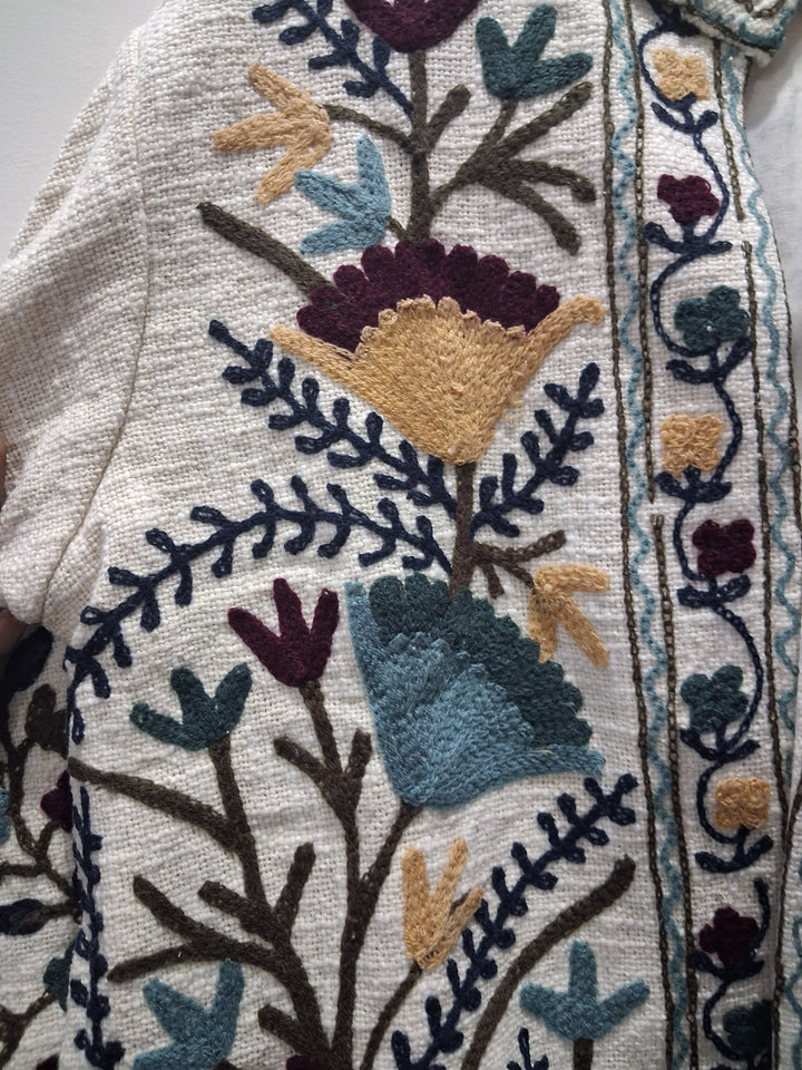 Hand Embroidered Cream White TNT Textured Jacket