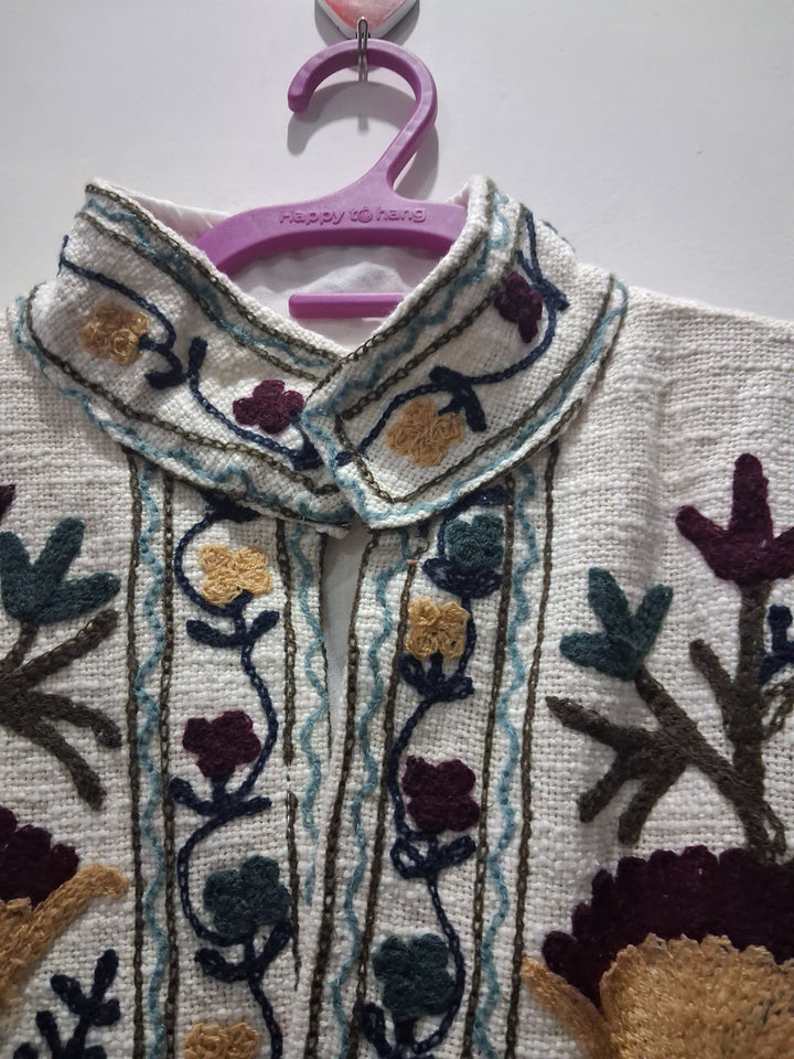 Hand Embroidered Cream White TNT Textured Jacket