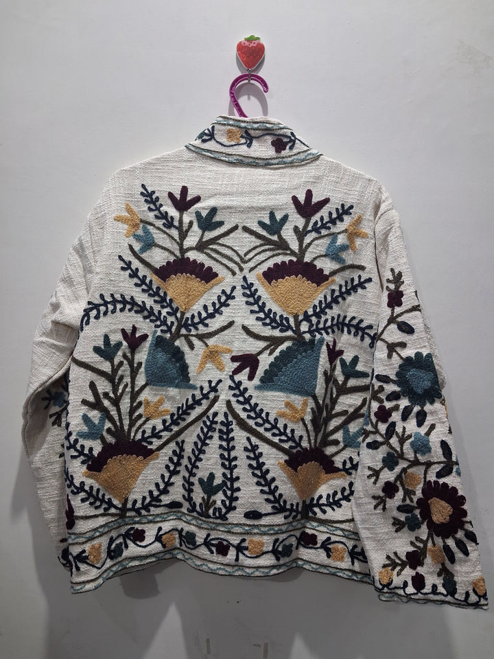 Hand Embroidered Cream White TNT Textured Jacket
