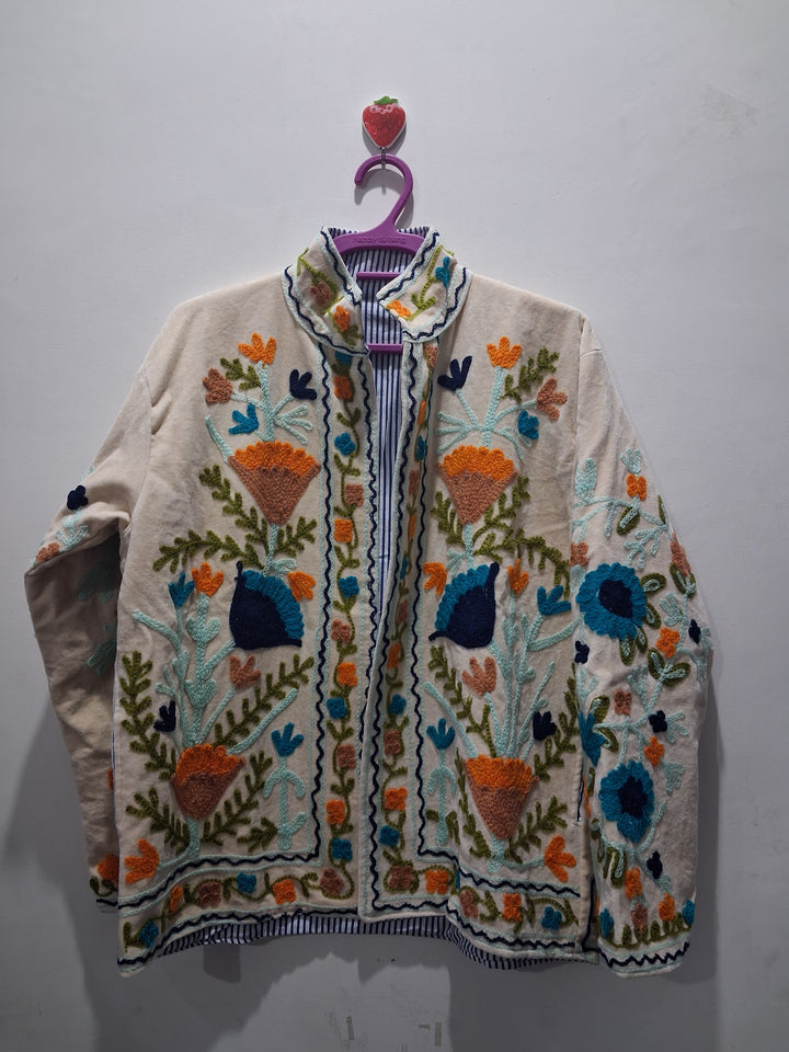 Vintage Style Off-White Velvet Suzani Jacket