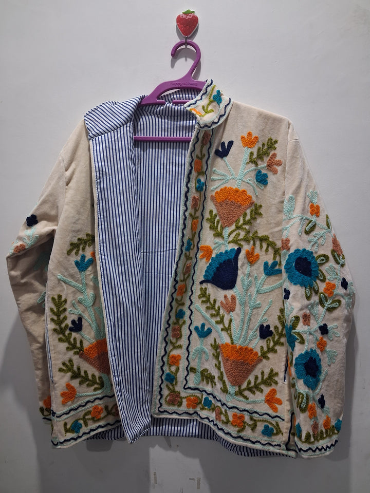 Vintage Style Off-White Velvet Suzani Jacket