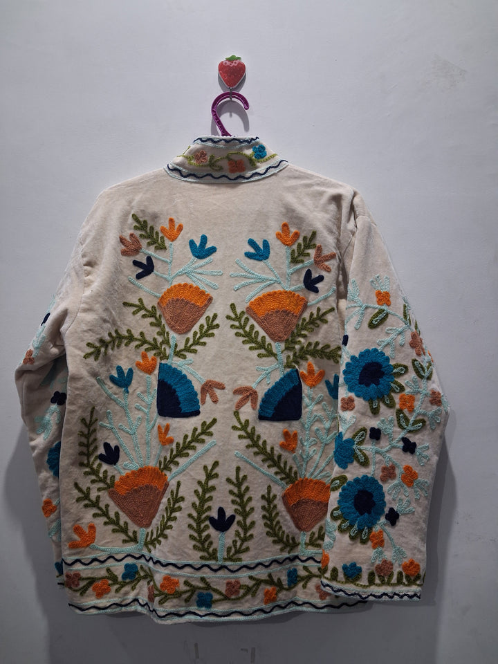 Vintage Style Off-White Velvet Suzani Jacket