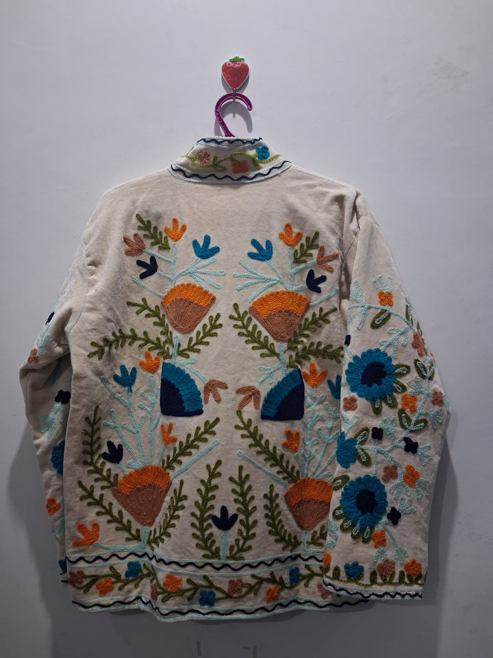 Vintage Style Off-White Velvet Suzani Jacket