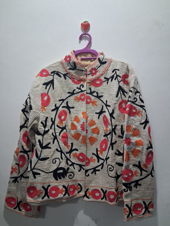 Handcrafted Off-White Suzani Embroidered TNT Cotton Jacket