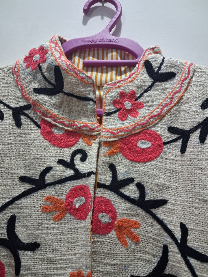 Handcrafted Off-White Suzani Embroidered TNT Cotton Jacket