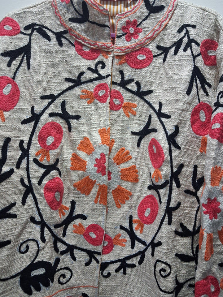 Handcrafted Off-White Suzani Embroidered TNT Cotton Jacket