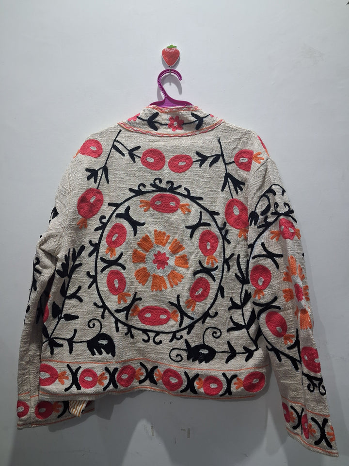 Handcrafted Off-White Suzani Embroidered TNT Cotton Jacket