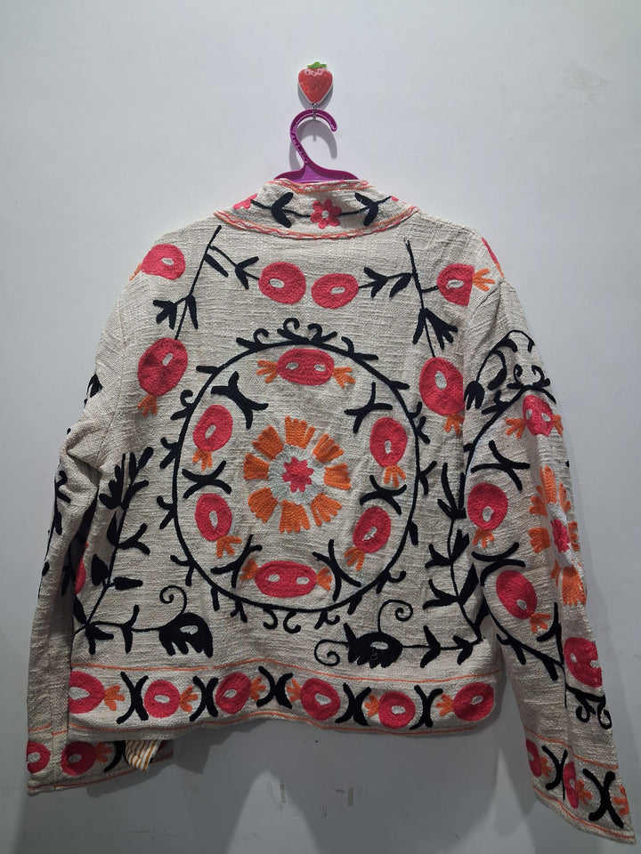 Handcrafted Off-White Suzani Embroidered TNT Cotton Jacket