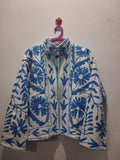 Hand Embroidered Off-White & Blue TNT Textured Jacket