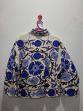 Handcrafted Cream & Blue Suzani Embroidered TNT Jacket