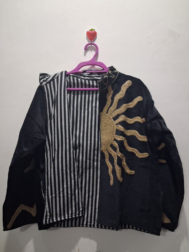 Handcrafted Black Velvet Gold Sun Suzani Embroidered Jacket
