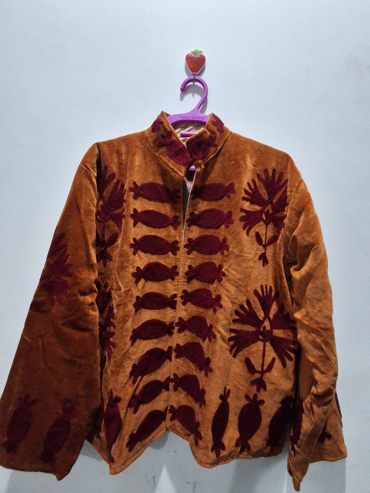 Bohemian Mustard Yellow Velvet Floral Embroidered Jacket