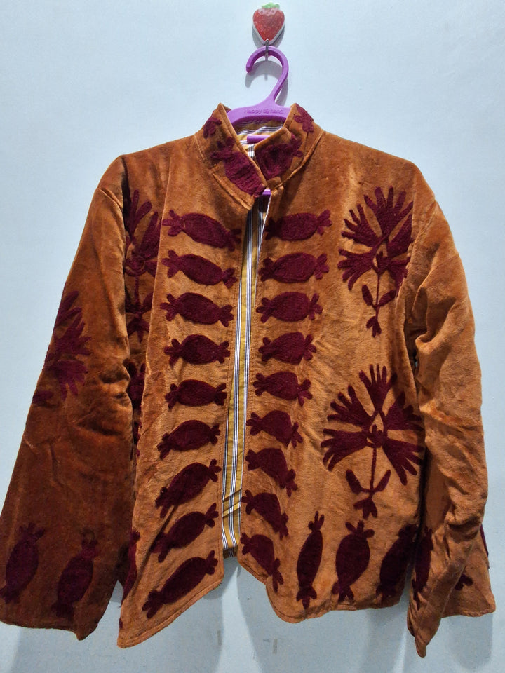 Bohemian Mustard Yellow Velvet Floral Embroidered Jacket