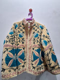Custom Handmade Cream Velvet Suzani Embroidered Jacket