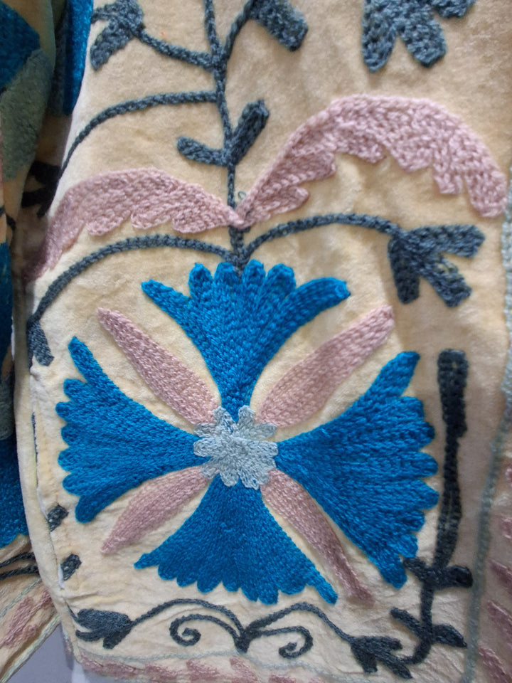 Custom Handmade Cream Velvet Suzani Embroidered Jacket