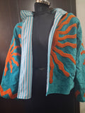 Handcrafted Turquoise & Orange Velvet Sun Embroidered Jacket