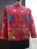 Handcrafted Red Velvet Bird Suzani Embroidered Jacket