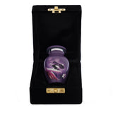 Hand Engraved Small Decorative Brass Urn with Lid – 3" Mini Keepsake Urn (Purple Butterfly)