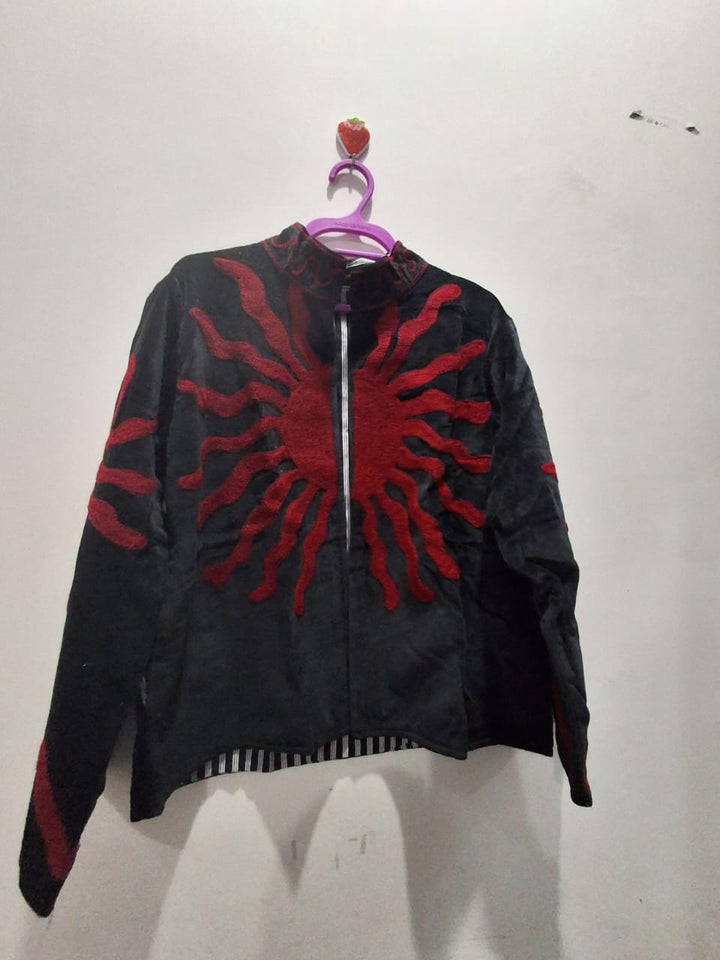 Handcrafted Black Velvet Sun Suzani Embroidered Jacket
