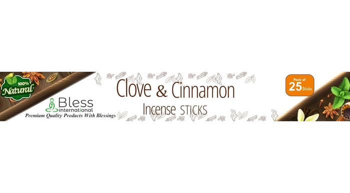 Bless-International Clove And Cinnamon 100%-Natural-Incense-Sticks Handmade-Hand-Dipped Organic-Chemicals-Free for-Purification-Relaxation-Positivity-Yoga-Meditation