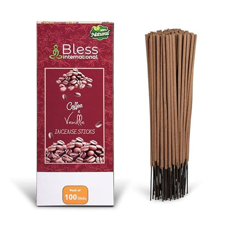 Bless International Coffee And Vanilla 100%-Natural-Incense-Sticks Handmade-Hand-Dipped Organic-Chemicals-Free for-Purification-Relaxation-Positivity-Yoga-Meditation