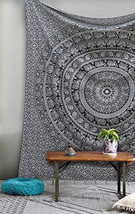 Bless International Handmade Indian hippie Bohemian Psychedelic Elephant Mandala Wall hanging College Dorm Beach Throws Table Cloth Bedding Tapestry (Black And White)