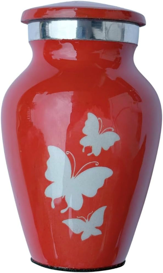 Hand Engraved Small Decorative Brass Urn with Lid – 3" Mini Keepsake Urn(Orange)
