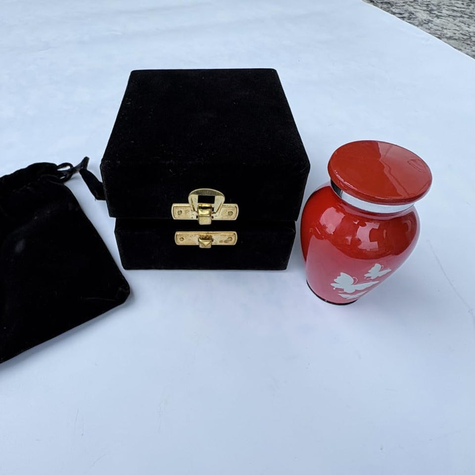 Hand Engraved Small Decorative Brass Urn with Lid – 3" Mini Keepsake Urn (Purple Butterfly)