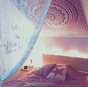 Bless International Indian Traditional Mandala Hippie Wall Hanging, Cotton Tapestry Ombre Bohemian Bedspread (Pink/White)