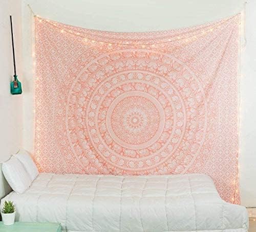 Bless International Handmade Indian hippie Bohemian Psychedelic Elephant Mandala Wall hanging College Dorm Beach Throws Table Cloth Bedding Tapestry (Rose Gold)