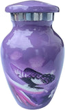 Hand Engraved Small Decorative Brass Urn with Lid – 3" Mini Keepsake Urn (Purple Butterfly)