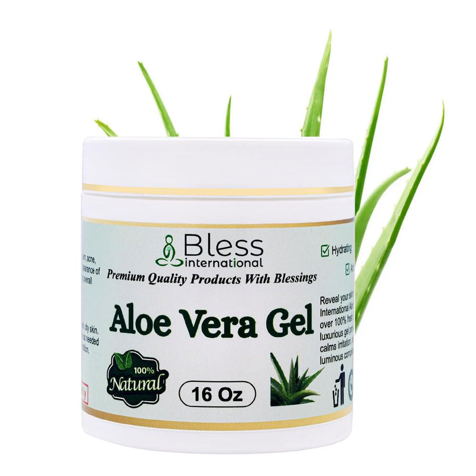 Bless International-Organic-Aloe-Vera-Gel 96%-Pure-Freshly-Made-Within-12-Hours-Of-Harvest Perfect-For-Face-Body-Scalp-&-Hair-Hydration Soothing-Moisturizer-For-Sunburn-And-After-Sun-Care