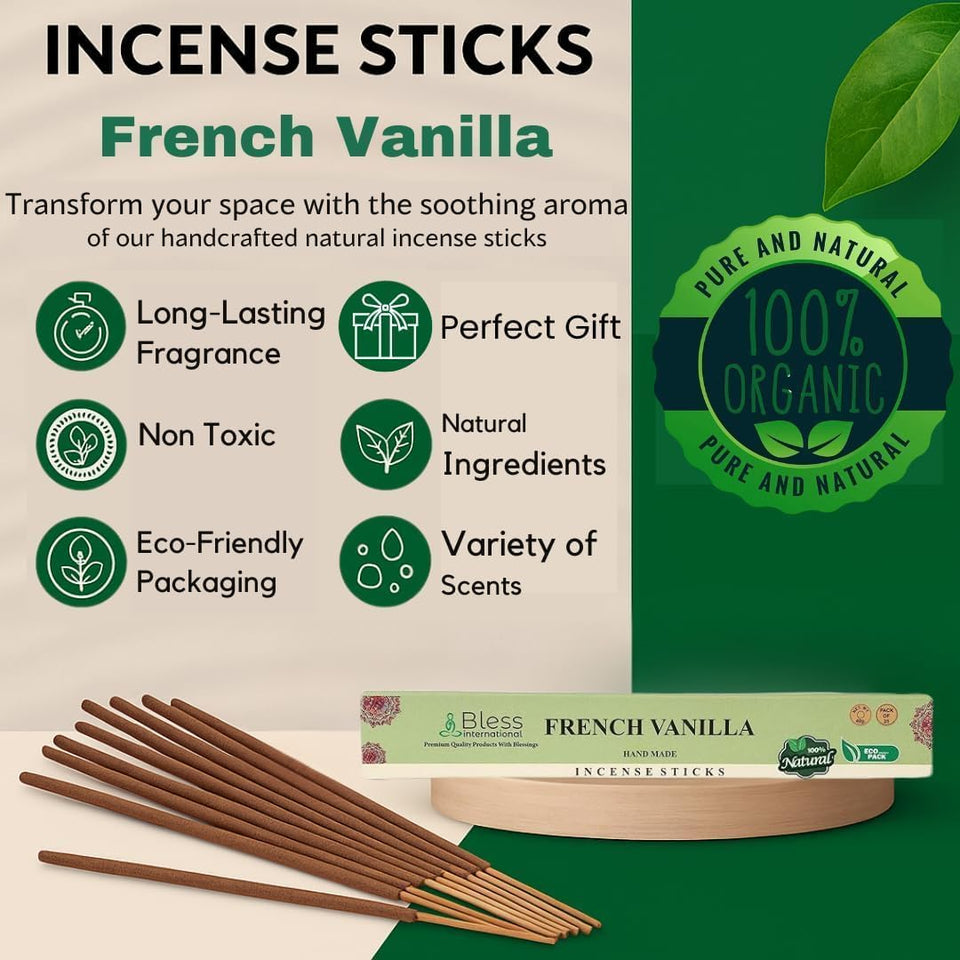 100% Natural Incense Sticks Handmade Hand Dipped The Best Scent (French Vanilla)