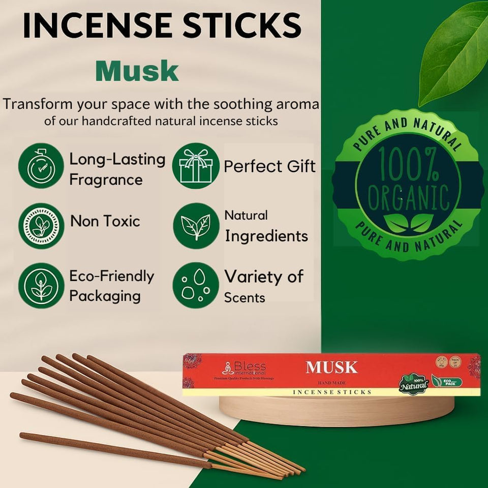 100% Natural Incense Sticks Handmade Hand Dipped The Best Scent (Musk)