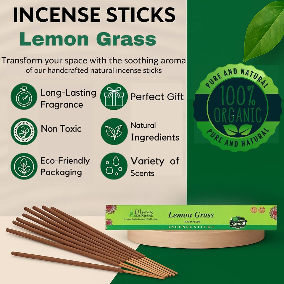 100% Natural Incense Sticks Handmade Hand Dipped The Best Scent (Lemon Grass)