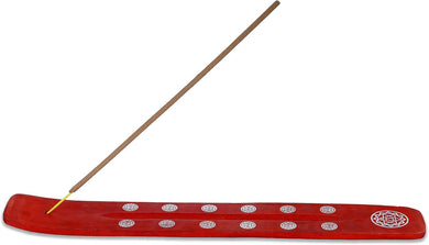 Bless-International Traditional-Handmade-Burner Wooden-Incense-Stick-Holder Ash-Catcher-Stand for-Aromatherapy-Meditation-Yoga (Fire Red) 10 Inches