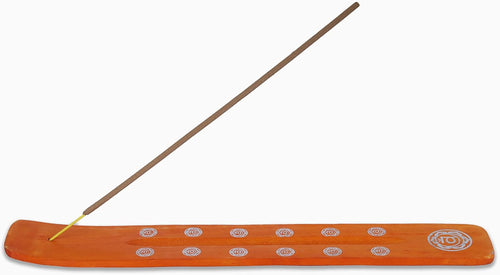 Traditional Handmade Wooden Incense Stick Holder, Ash-Catcher, Stand for Aromatherapy, Meditation, Yoga (Orange) 10 Inches