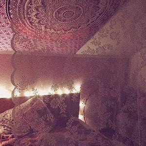 Bless International Indian Traditional Mandala Hippie Wall Hanging, Cotton Tapestry Ombre Bohemian Bedspread (Pink/White)