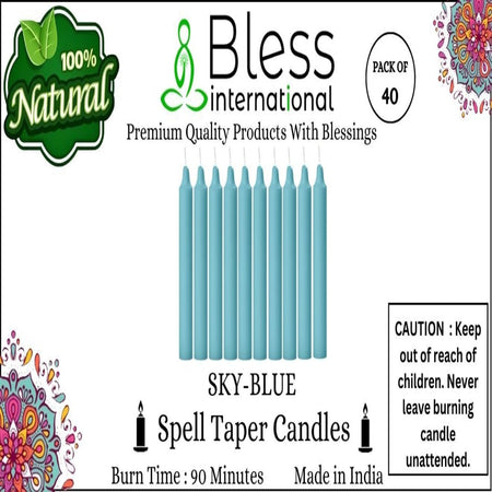 Bless-International-Spell-Taper-Candles 40-Pack-Sky-Blue-Colored-smokeless-dripless-Long-Lasting Plant-Based-Natural-Organic-Palm-Wax Christmas-Home-Decor-Halloween-Church-Wedding-Restaurant