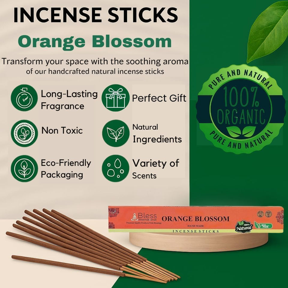 100% Natural Incense Sticks Handmade Hand Dipped The Best Scent (Orange Blossom)