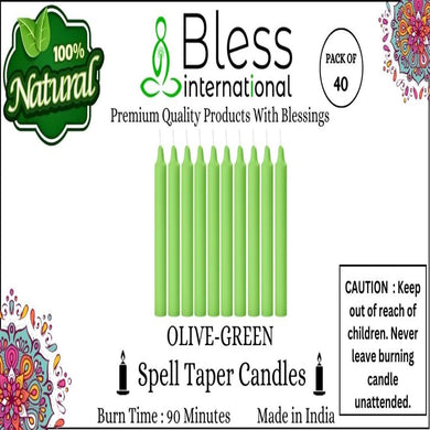 Bless-International-Spell-Taper-Candles 40-Pack-Olive-Green-Colored-smokeless-dripless-Long-Lasting Plant-Based-Natural-Organic-Palm-Wax Christmas-Home-Decor-Halloween-Church-Wedding-Restaurant