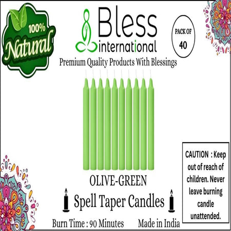 Spell-Taper Candles 40-Pack, Olive Green Colored, smokeless, dripless-Long-Lasting